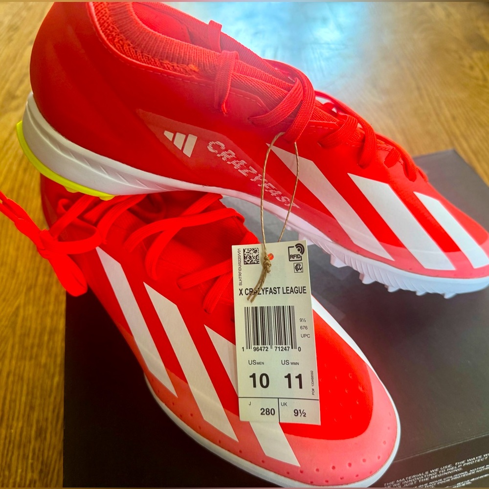 Adidas X Crazyfast League Turf Soccer Shoes New- Mens 10 / Women 11-orange-red